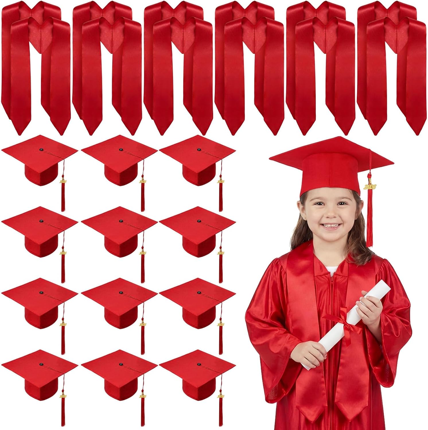 Preschool Grad Caps Graduation Stole Bulk Unisex Kindergarten Grad Hats Sash with Metal 2026 Tassel