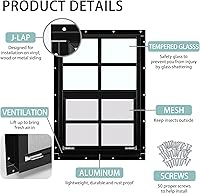 Vista 3 de Tandefio Paquete de 2 ventanas de cobertizo de 12 pulgadas de ancho x 18 pulgadas de alto, montaje empotrado negro con vidrio templado y pantalla