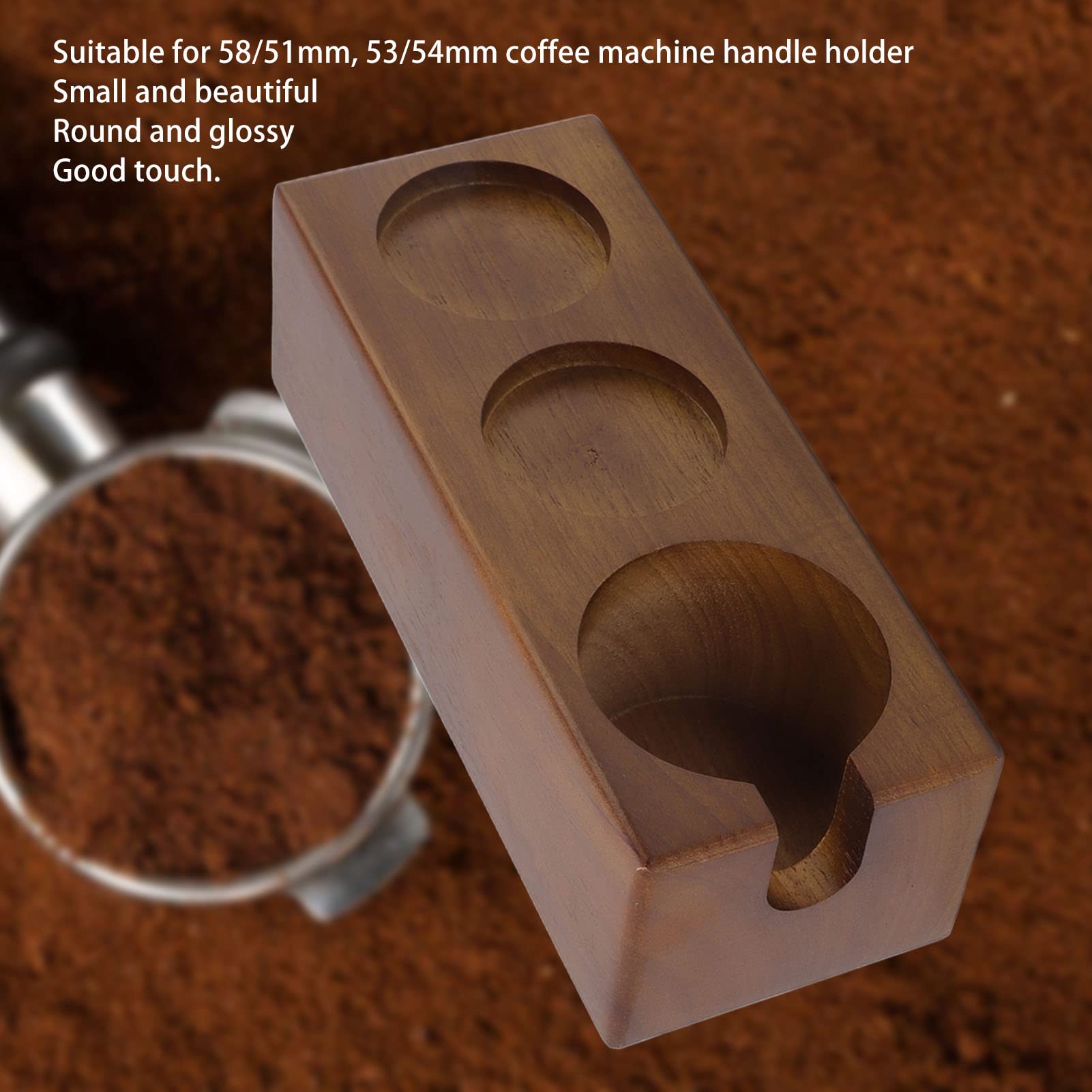 Buchenholz -Kaffeestampferhalter, stabile Pulver -Pressstation für 58/51 mm, 53/54 -mm -Kaffeemaschinegriffe, glatte Touch und dauerhaftes Kaffeezubehör für Home Bar und Café (Brown)