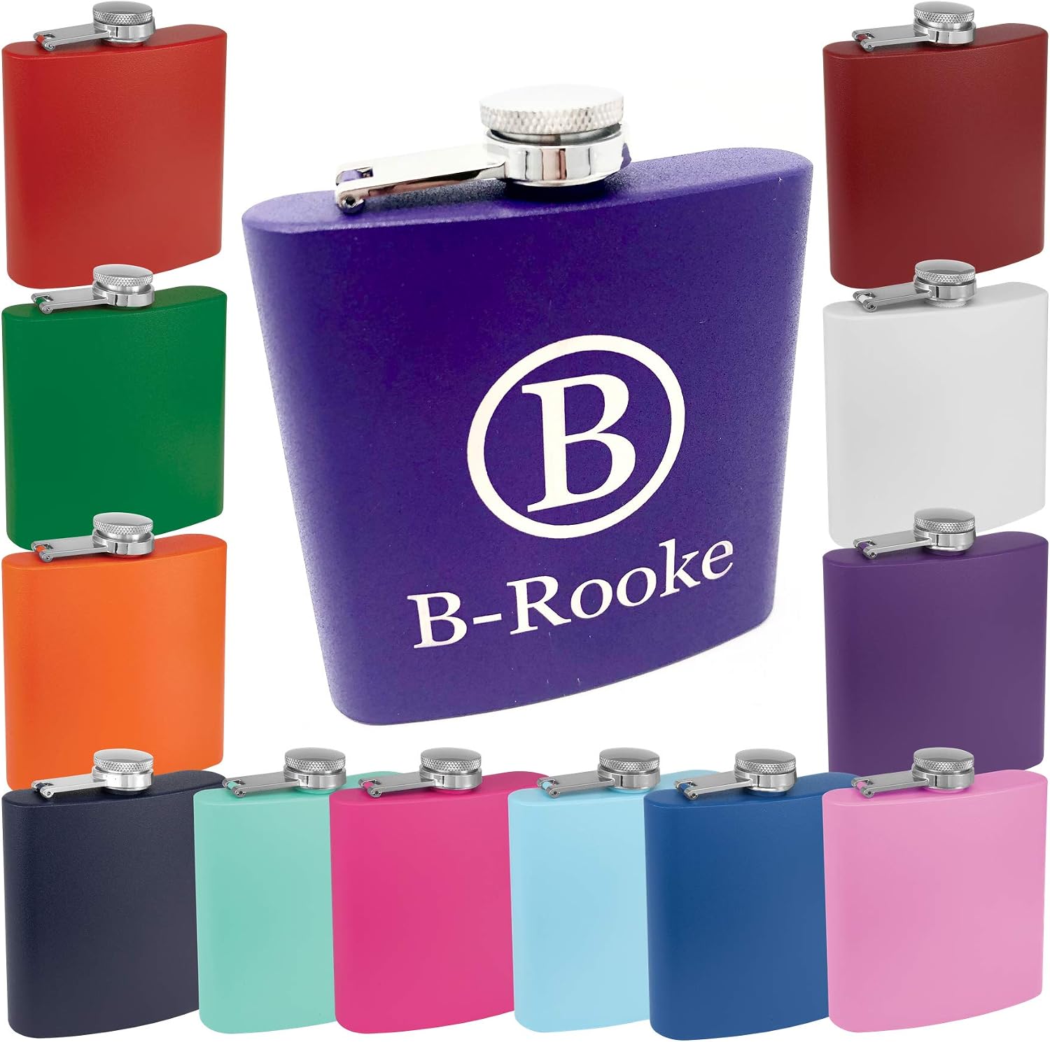 Personalized 6oz Powder Coated Flask Custom Engraved (Teal)