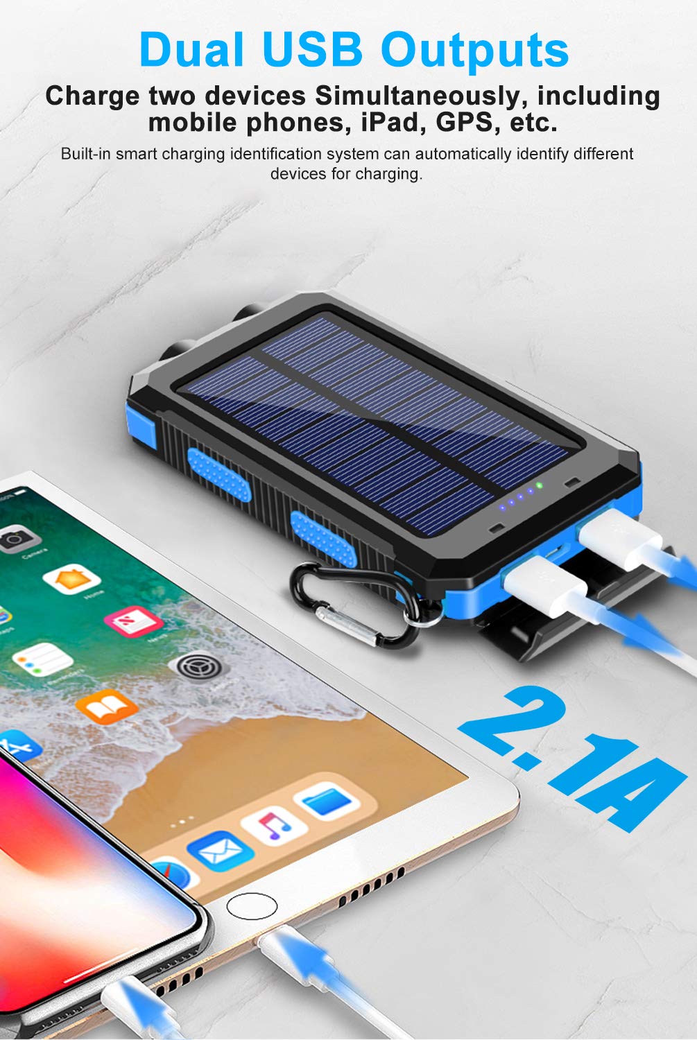 Solar Charger, 20000mAh Portable Outdoor Waterproof Solar Power Bank