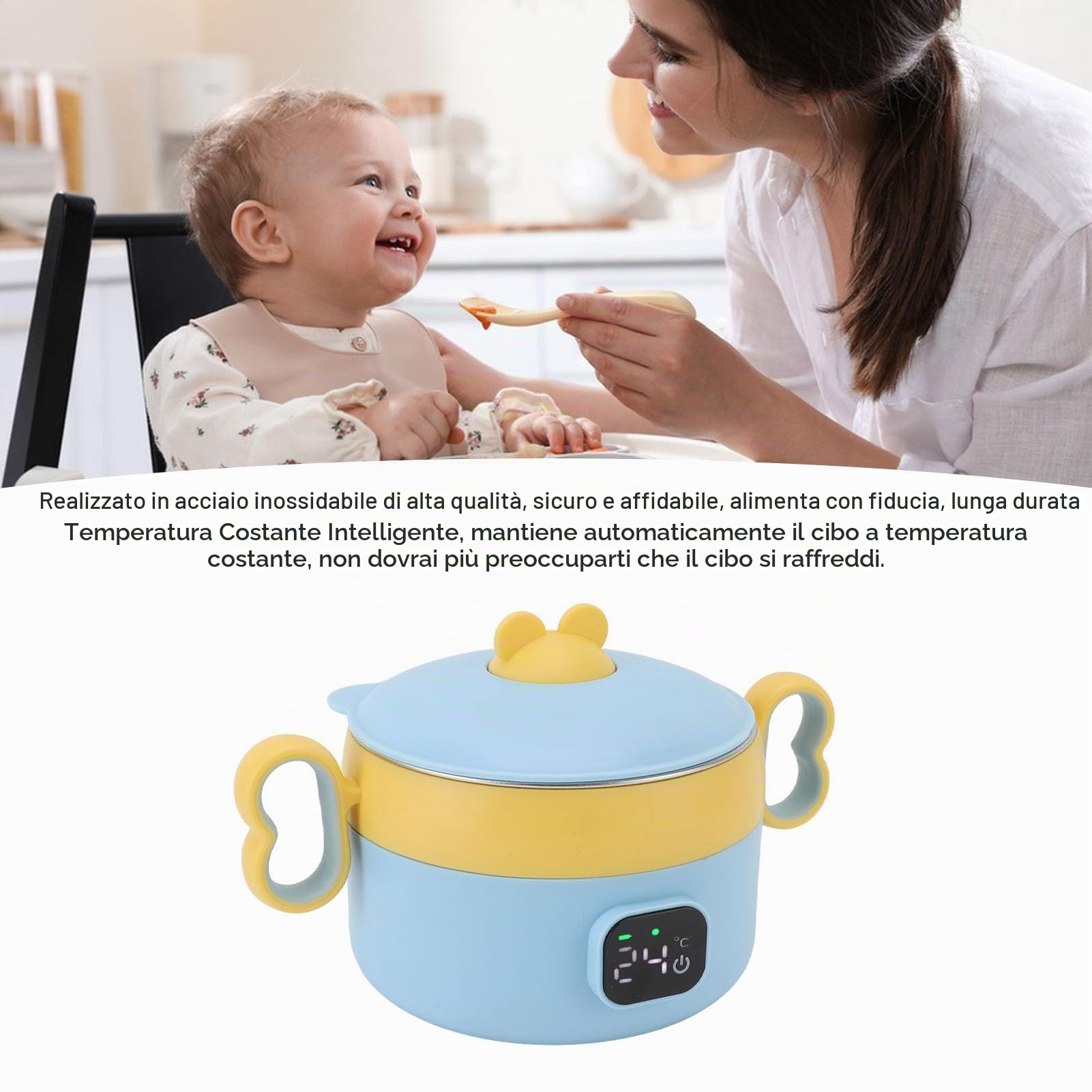 Ciotola scaldavivande elettrica per bambini, scatola da pranzo elettrica a temperatura costante in acciaio inossidabile, scatola da pranzo scaldavivande per viaggi a casa