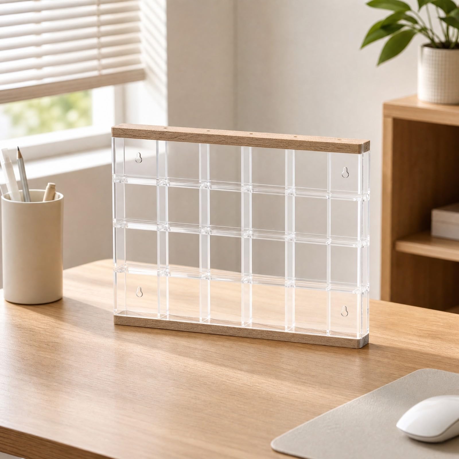 predolo Wandmontage-Display mit Holzoptik wandmontiert acryl-vitrinenbox staubdicht wandvitrine für tischaufstellung , 66x66mm , 12