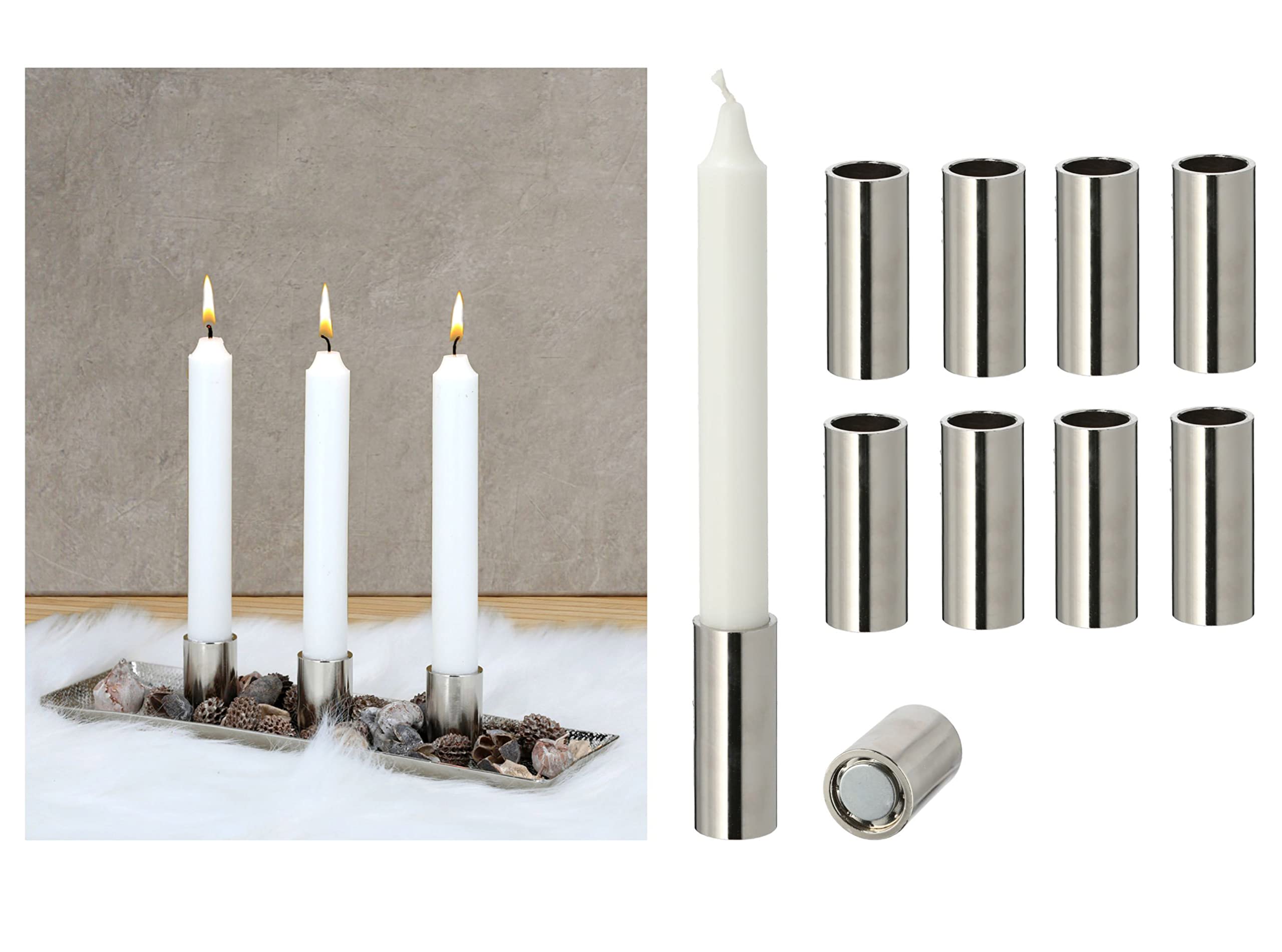Novaliv 4X Kerzenständer Stabkerzen magnetisch 2,5x5cm Silber Kerzenhalter weihnachtliche Tischdekoration Adventskranz Candle Holder Kerzenpick Wohnzimmerdekoration Magnet Tafelkerzen