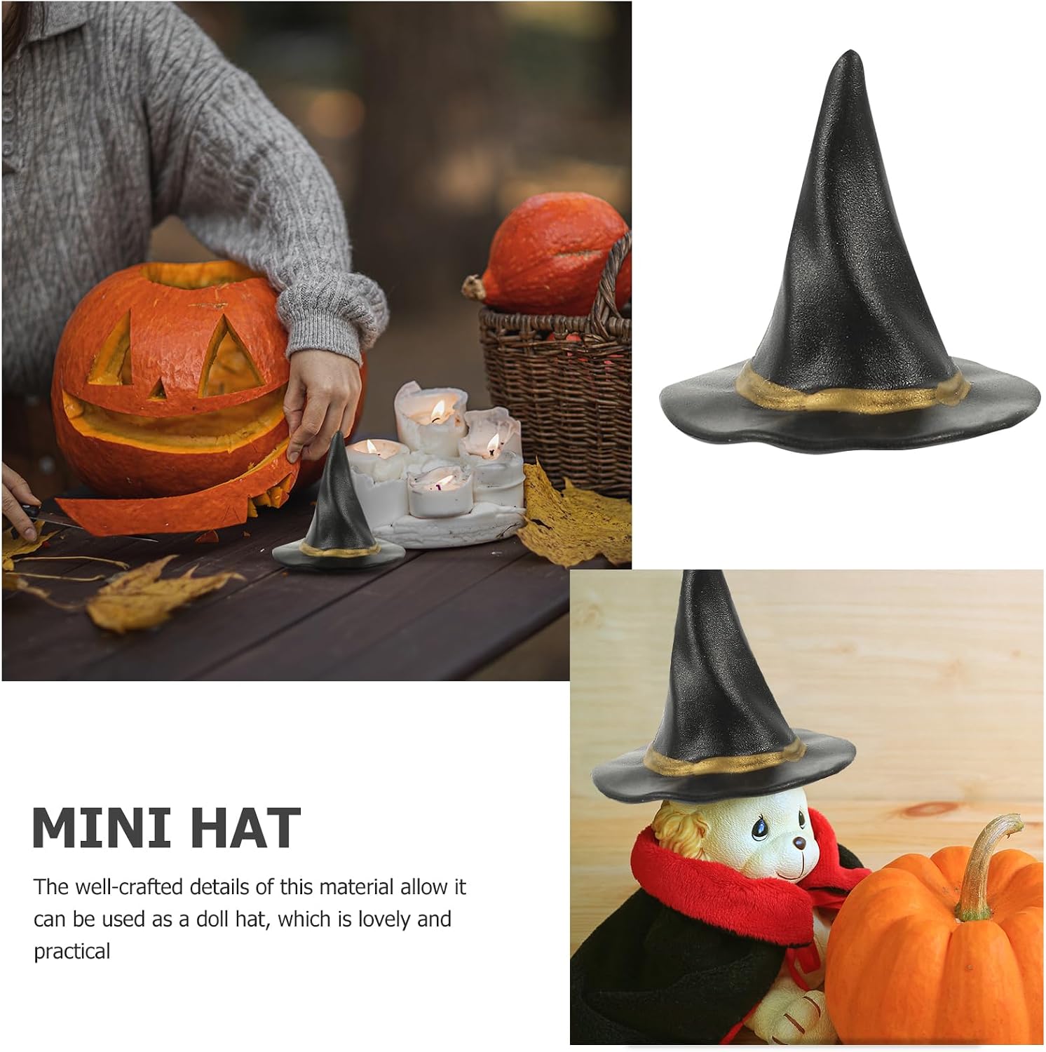 Abaodam 72 Pcs Mini Halloween Witch Hat Decor Black Wine Bottle Caps Wizard Hat for DIY Crafts Bottle Toppers Halloween Party Accessory