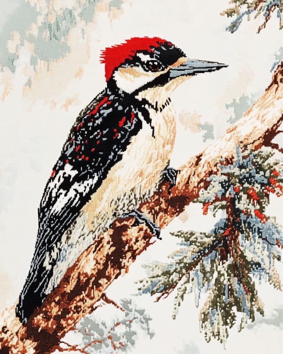 WallustrioaW Printed Cross Stitch Embroidery Patterns,Animal Woodpecker,DIY 11CT Cross Stitch Embroidery Kits Craft Hobby Gift for Adults,40x50cm