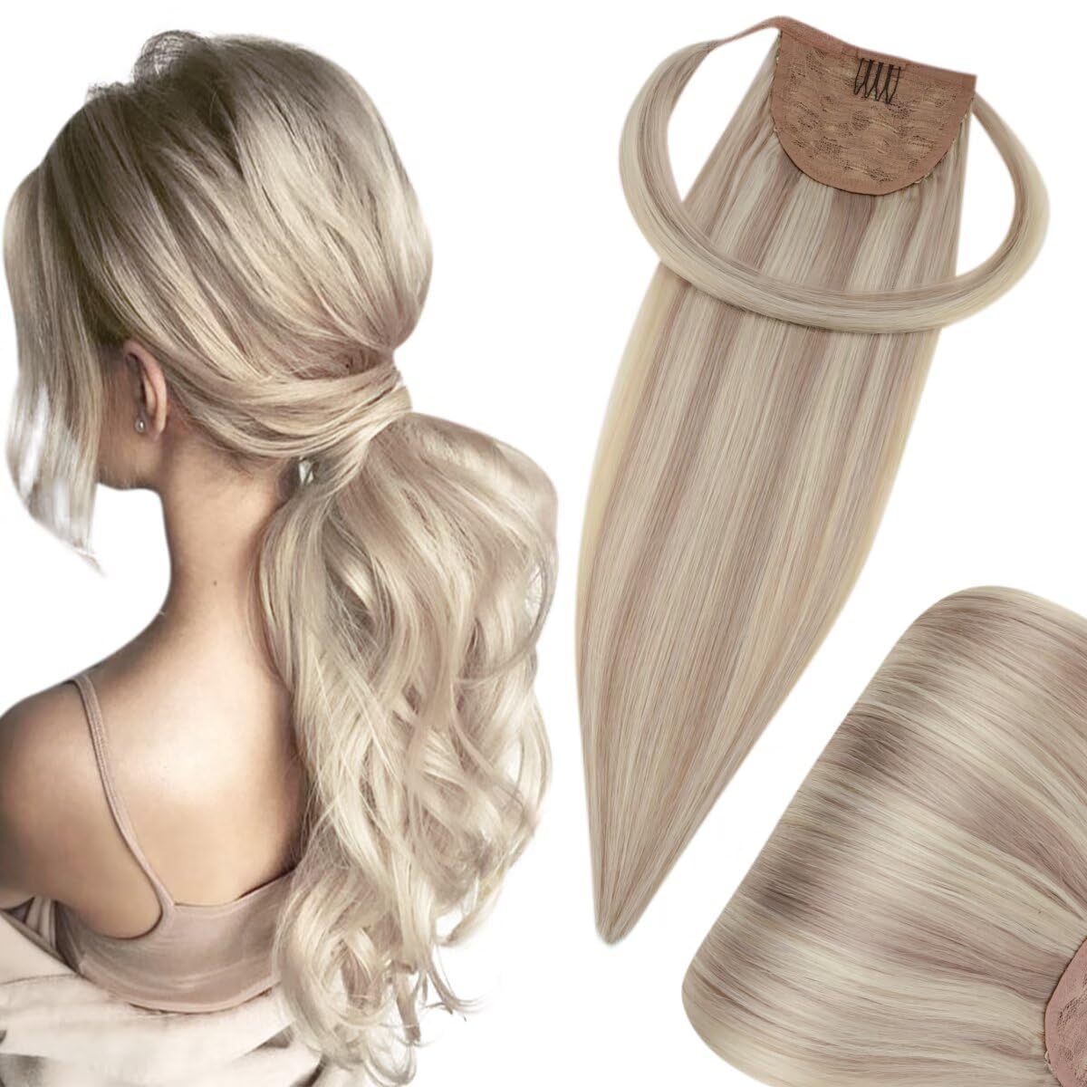Liane-ash Blonde | 18” ponytail | hair extensions | new never opened Ash Blonde Highlights Ponytail Extension  main image 2