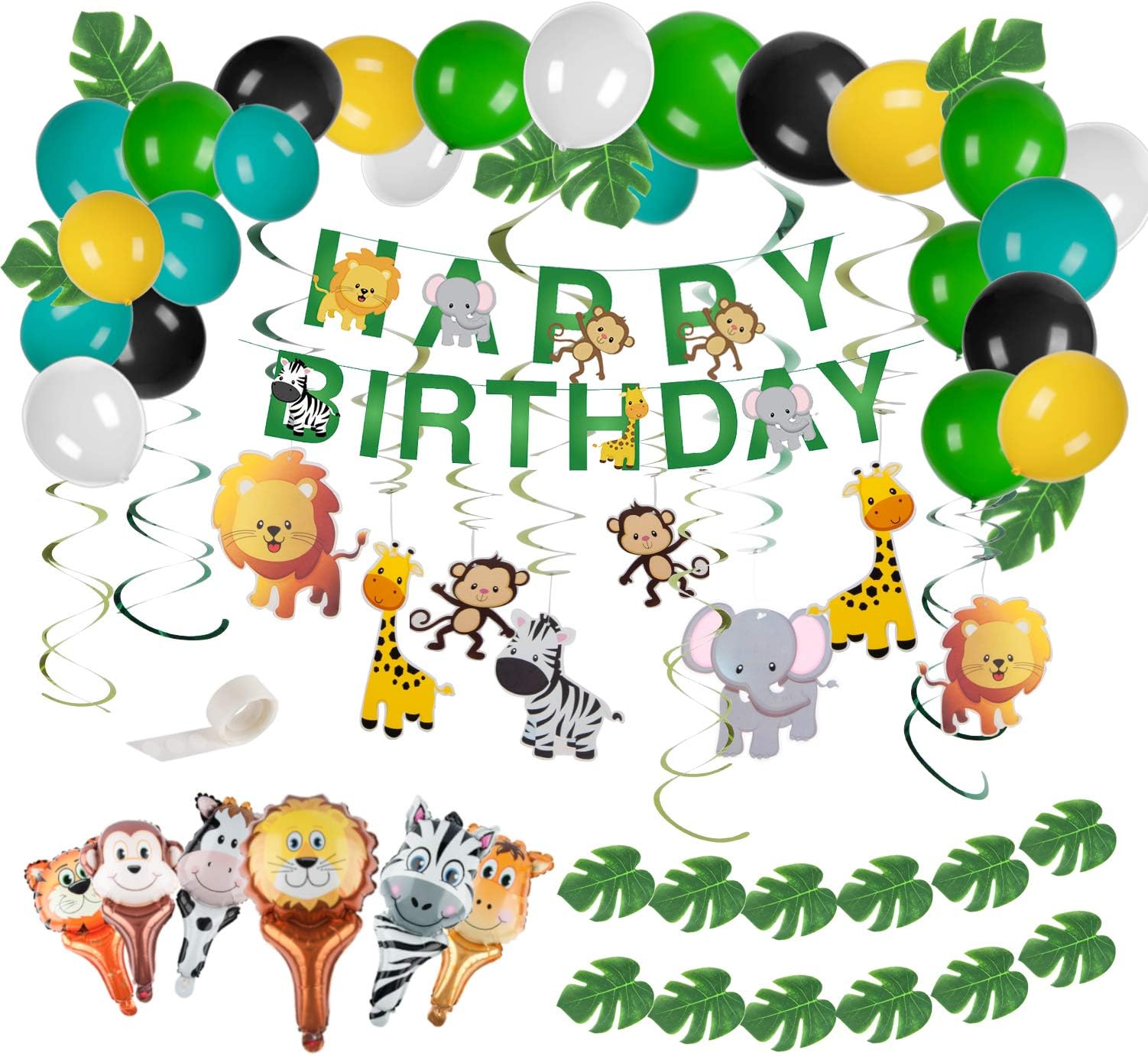 Kyrieval Jungle Theme Party supplies - Safari Party Supplies Animal Birthday Decorations Pack of 74 for Zoo Animal Theme Birthday Party