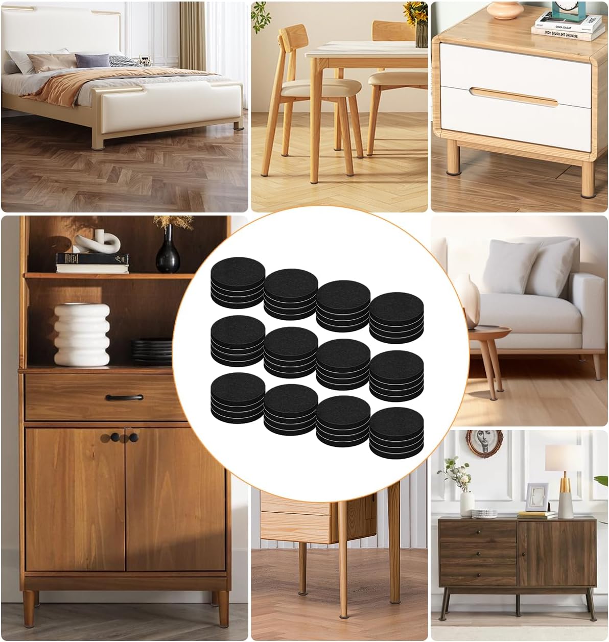 Felt Furniture Pads 48 PCS,Furniture Pads for Protecting Hardwood Floors,Self Adhesive Anti Scratch Floor Protector for Furniture Legs Hardwood (Black)