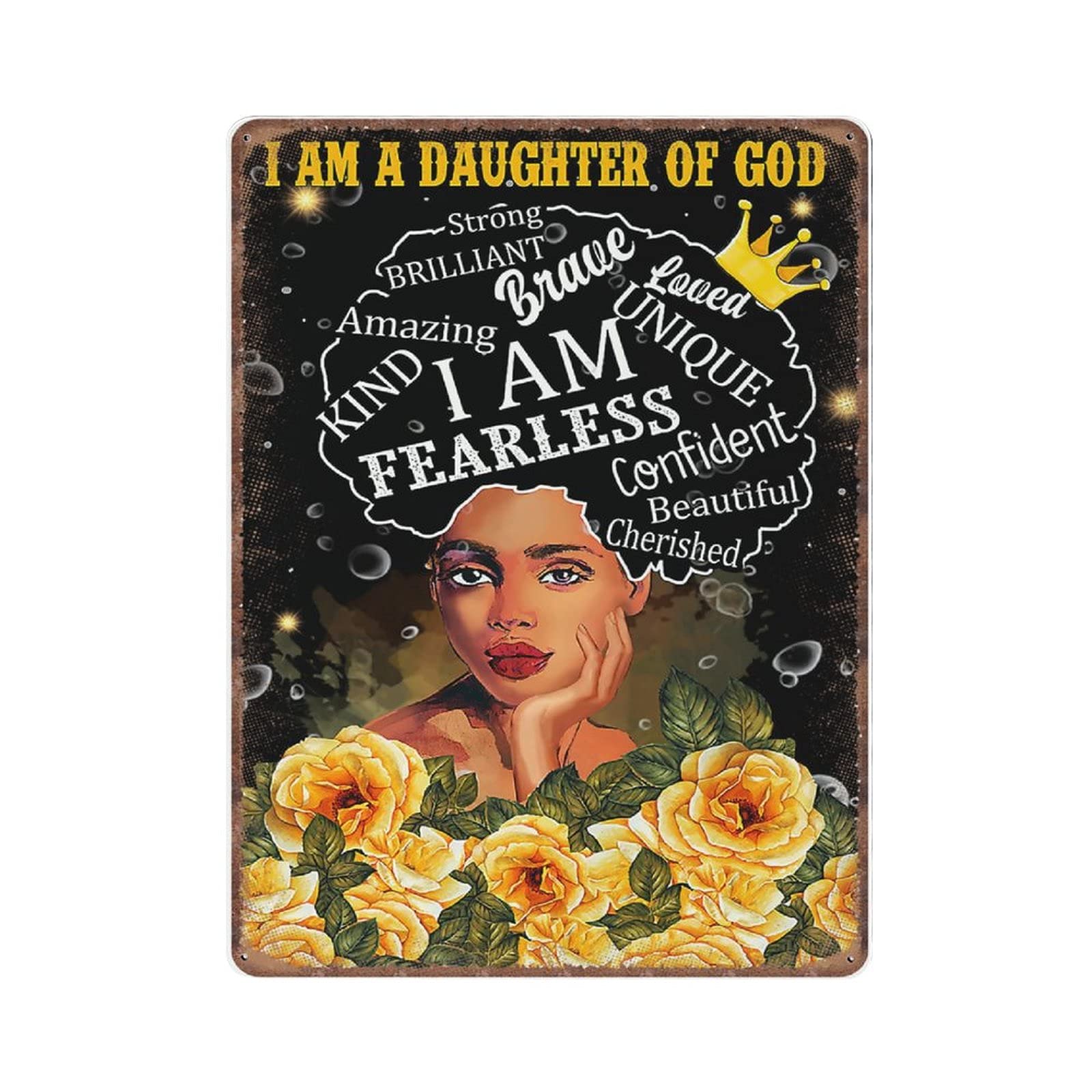 rayprint Black Queen Tin Signs - I Am A Daughter of God Painting, Black Girl Magic, African American Wall Art, Vintage Metal Tin Sign Decor Bar Club Novelty Funny Retro Parlor Kitchen Gifts, 30X40cm