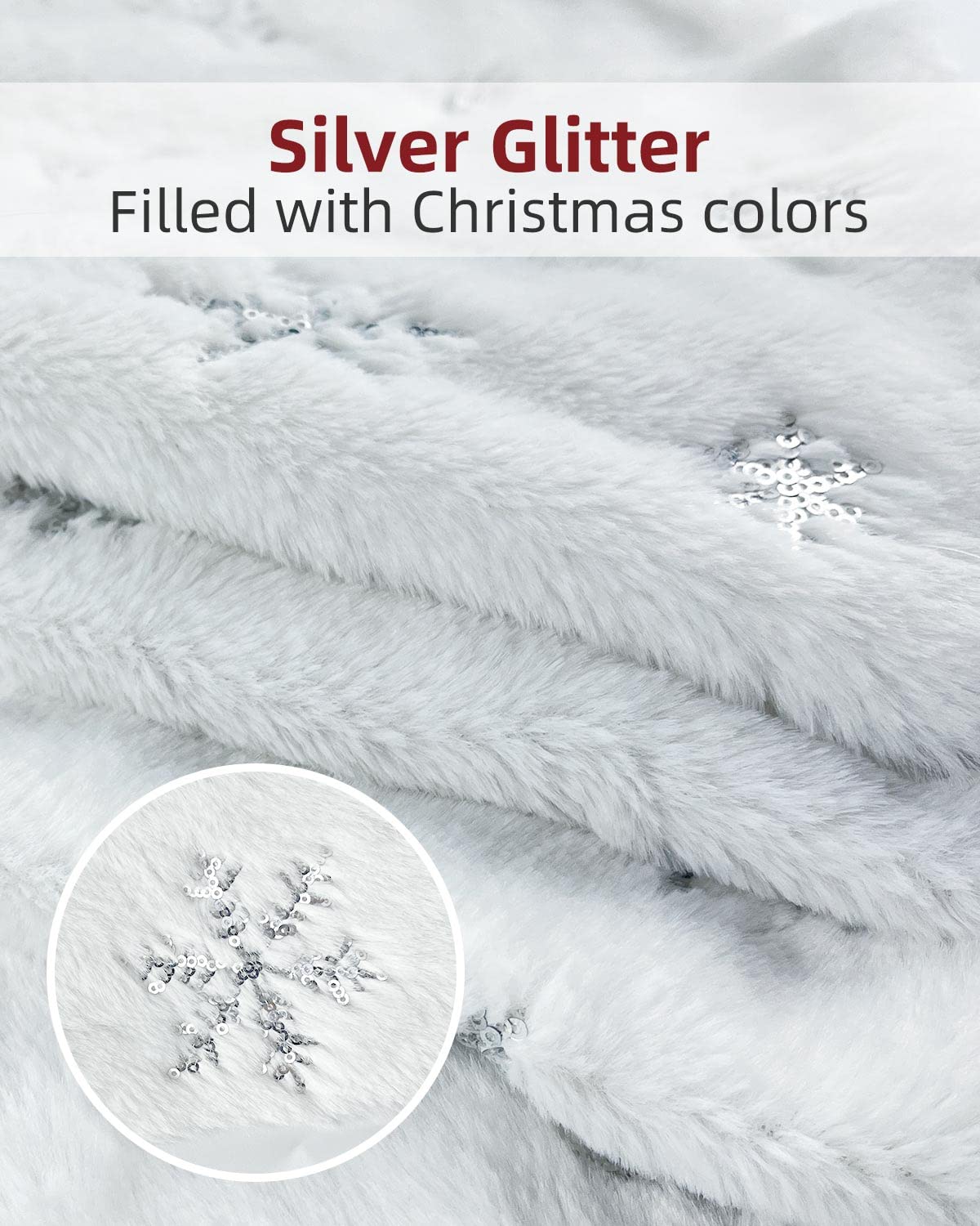 Gonna Albero Di Natale In Pelliccia Sintetica - 90 Cm, Argento Paillettes, Per Base Albero - Foto 7