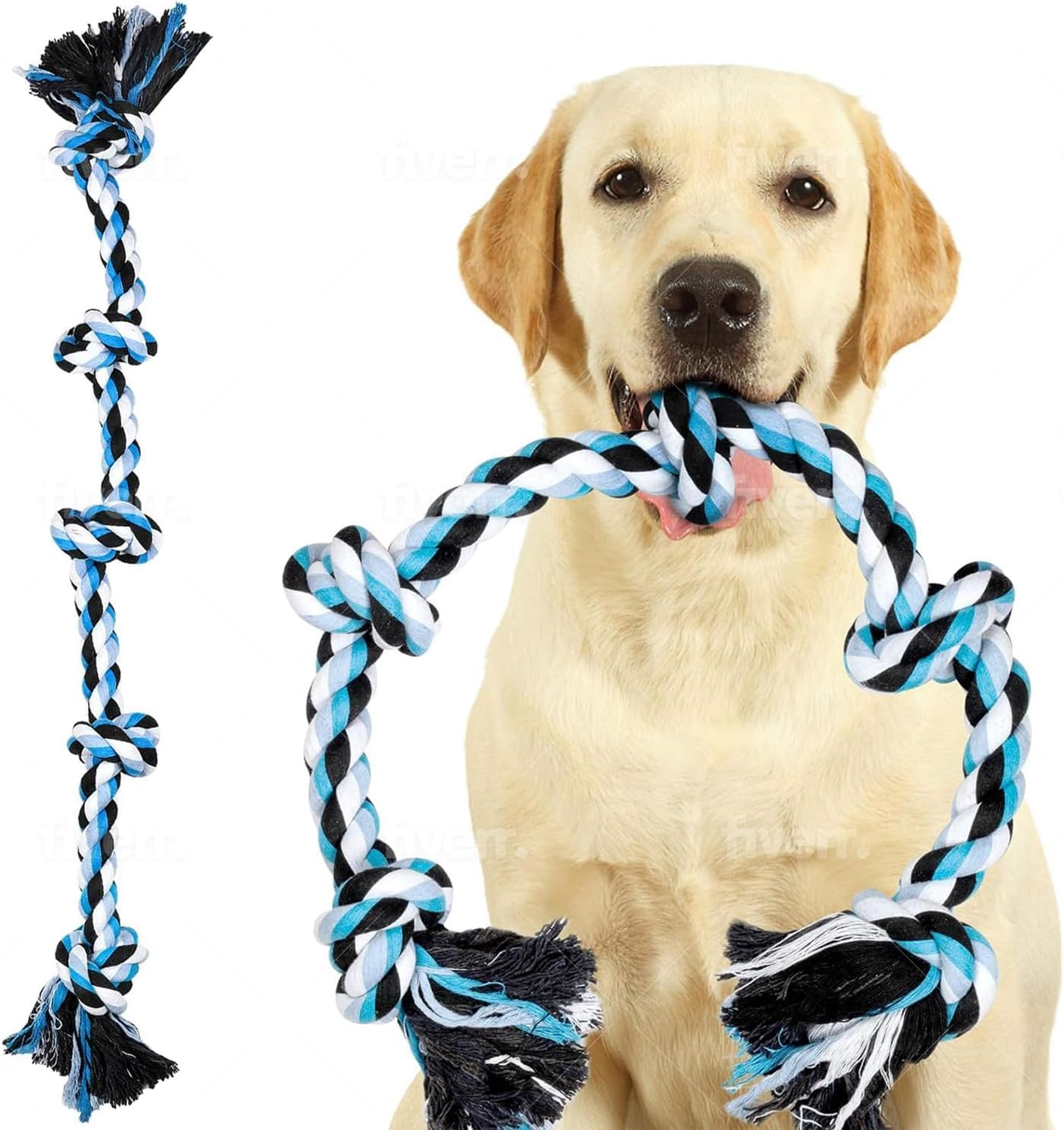 PETZLUV Extra Large Dog Toys Rope for Aggressive Chewers - 5 Knot Tough Chew Toys for Dogs, Indestructible Cotton Rope for All Breeds Dog Tug of War Teeth Cleaning - Multicolor (B0D3LXR255) Amazon Price History, Amazon Price Tracker