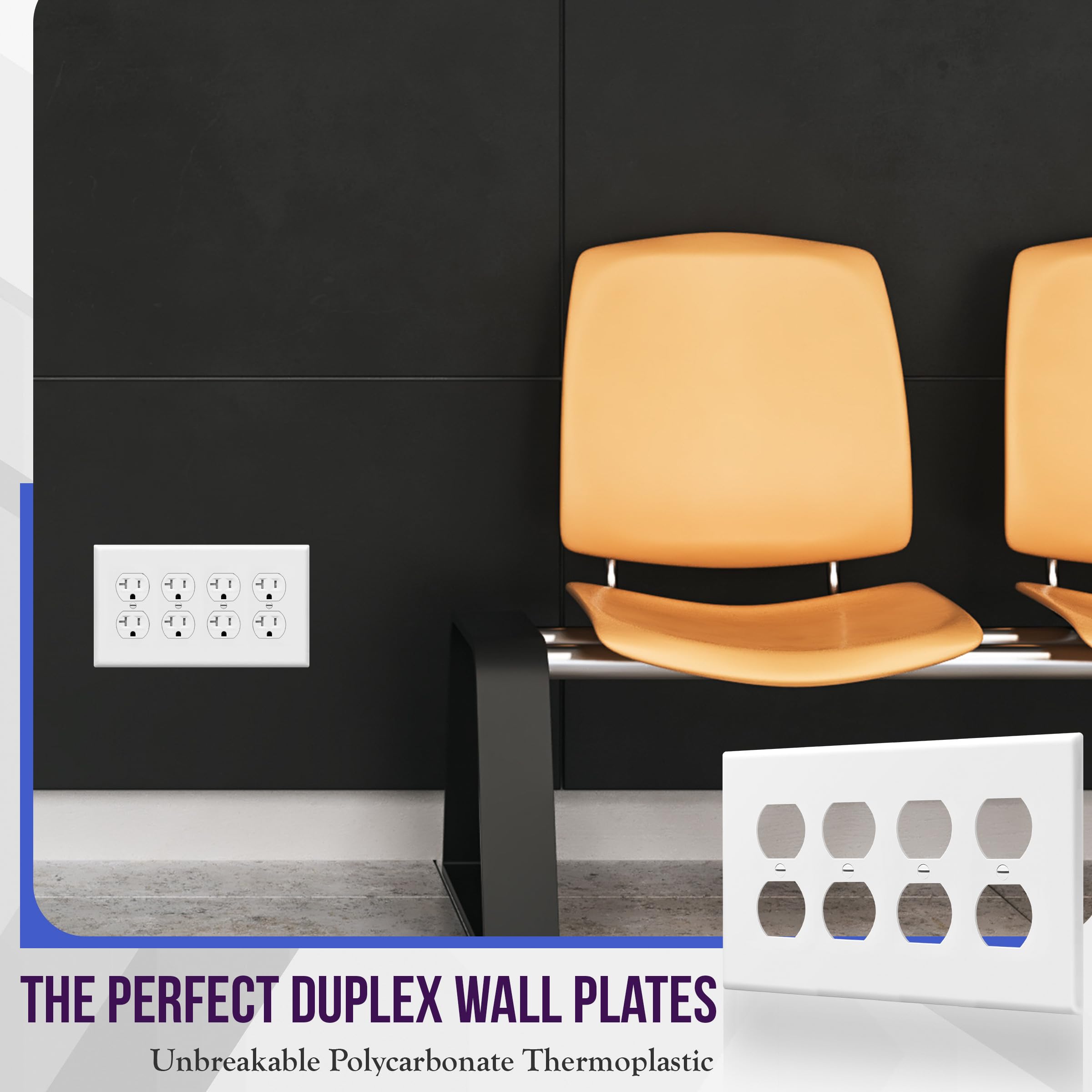 ENERLITES 8821M-W Plaque Murale Pour Prise De Courant Duplex, Taille Moyenne, 12,4 X 7,9 Cm, Polycarbonate Thermoplastique, Blanc