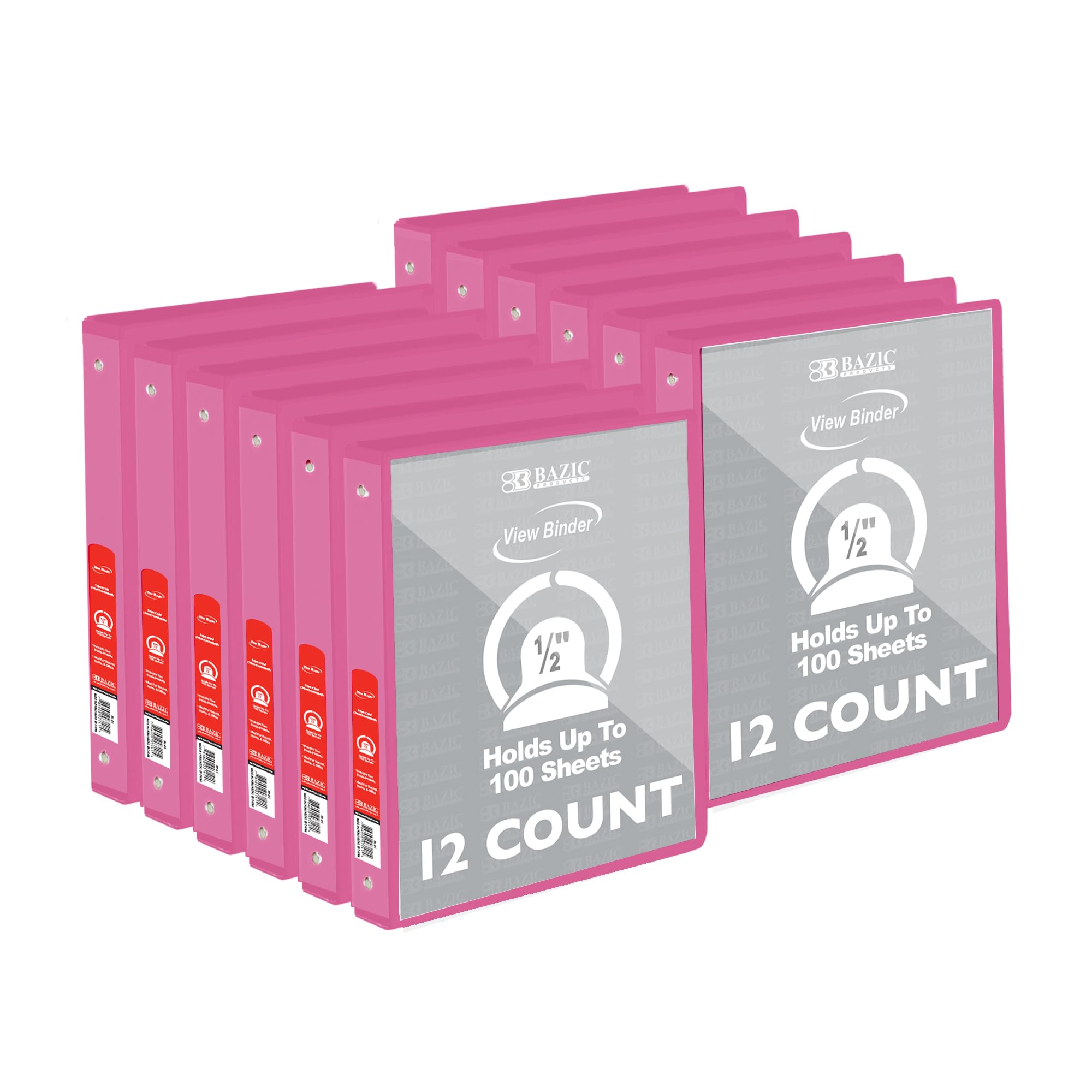 BAZIC Products 1/2 in Fuchsia 3-Ring View Binder, Round Ring, 12-Case