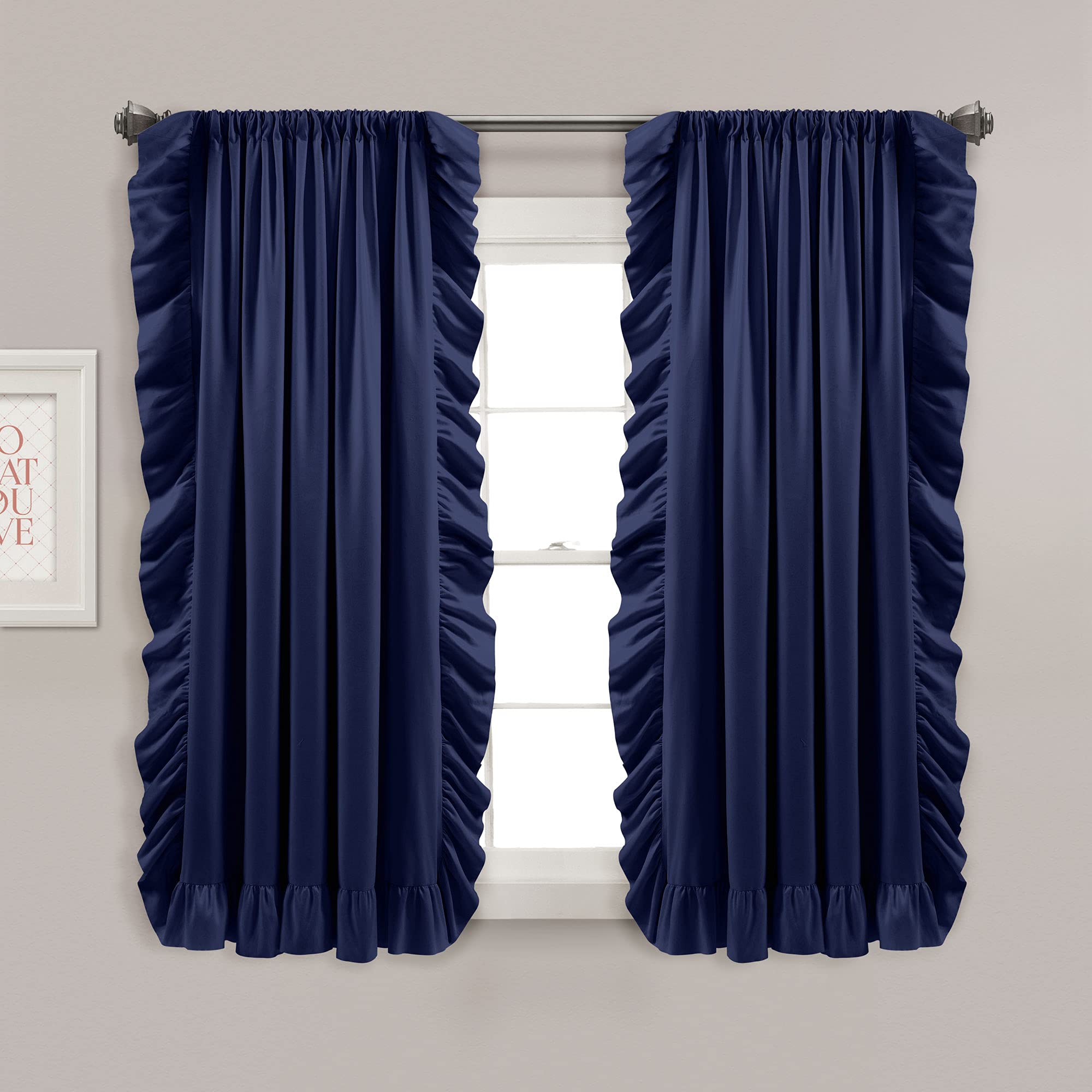Lush Decor Reyna Window Curtain Panel Pair, 63" Long x 54" Wide, Navy