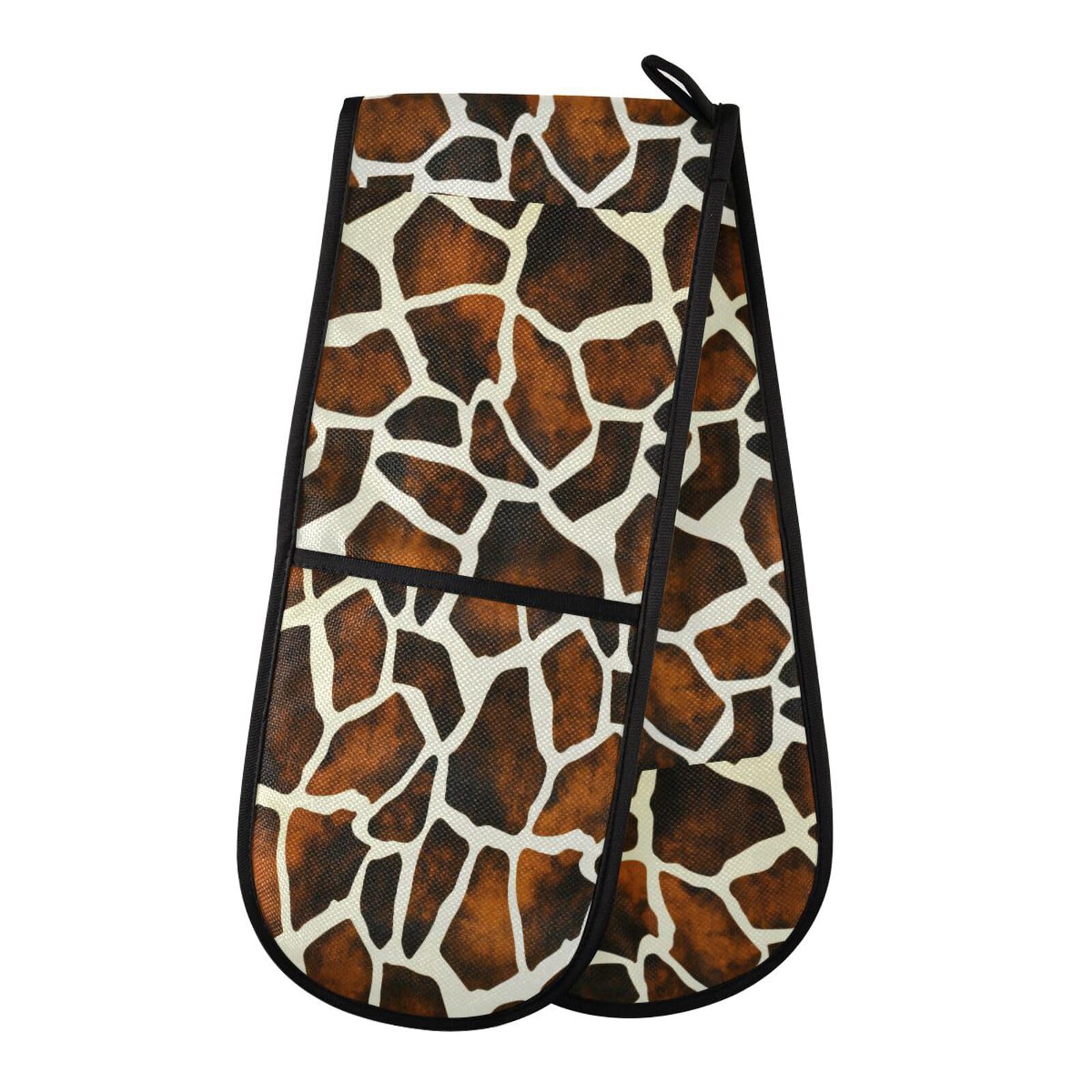 Double Oven Gloves Heat Resistant Animal Giraffe Print Double Oven Mitts Pot Holder Heat Protection Oven Gloves for Home Kitchen Baking Cooking BBQ Microwave
