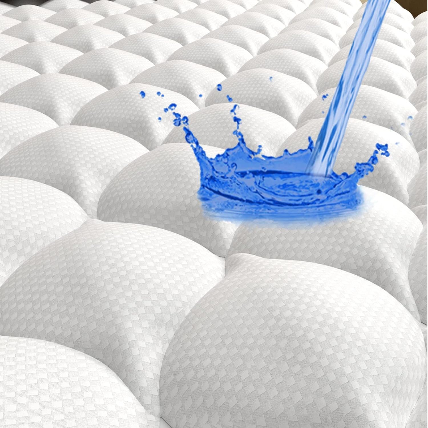 Extra Thick Mattress Pad King Size 100% Waterproof Mattress Protector Quilted Fitted Mattress Topper Noiseless Breathable Bed Cover with 8-21" Deep Pocket