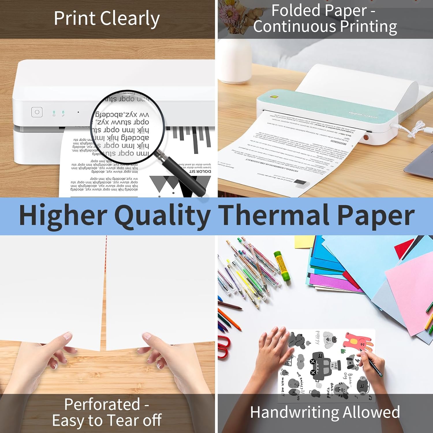 FungLam Thermal Printer Paper 8.5 x 11 Inch, 1000 Sheets US Letter Size Thermal Paper, Folded, Continuous, Perforated, Compatible with A4 Portable Thermal Printer