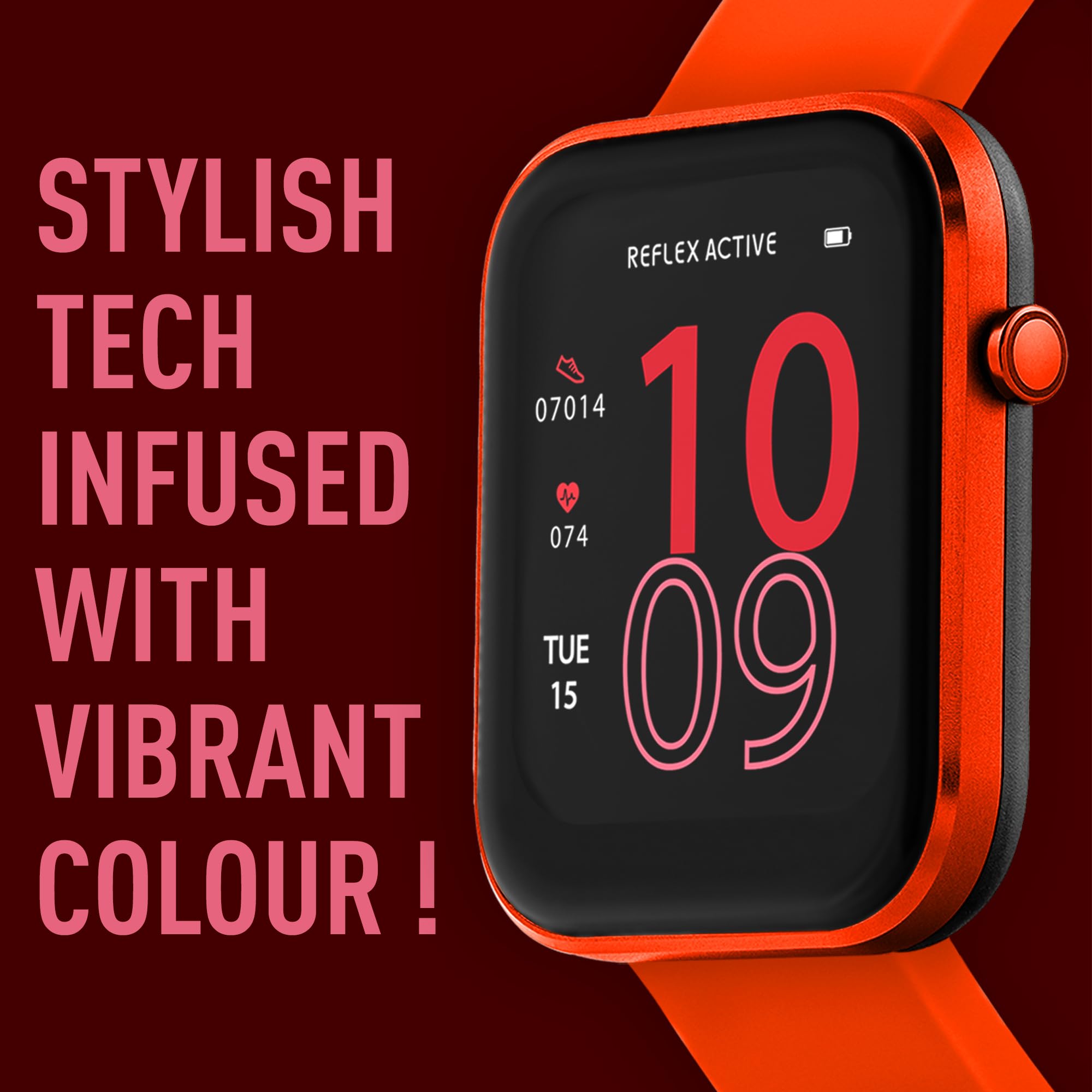 Reflex Active Montre Intelligente de Suivi de Fitness Series 12, Rouge, Bracelet Rouge