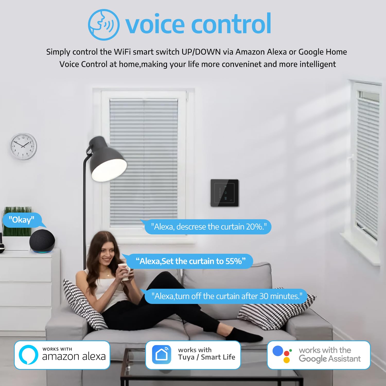 SMARTERCURRY Interrupteur de volet roulant WiFi, [7ème génération] Minuteur intelligent pour volets roulants/stores/auvents, interrupteur pour stores compatible avec Echo Alexa/Google Assistant, 2