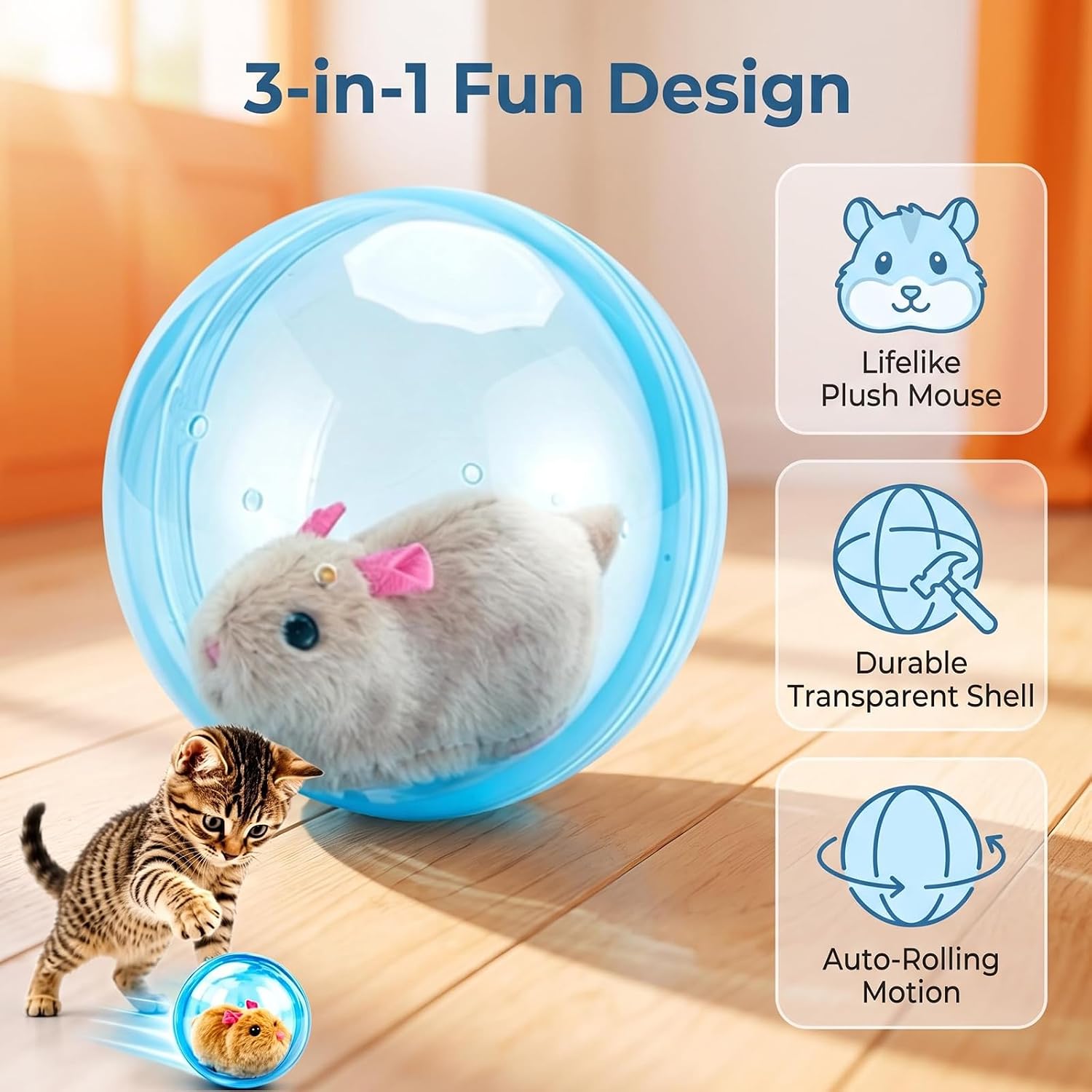 Interactive Rolling Cat Ball,2026 New Self-Rolling Interactive Cat Ball | 360° Rolling Spin Moving Cat Ball Fun Indoor Interactive Pet Ball for Cats Dogs Chasing