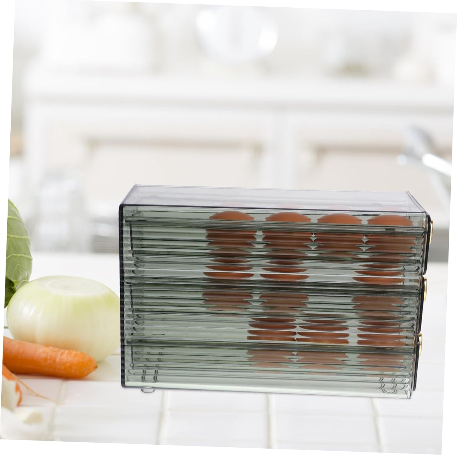 Household Refrigerator Egg Organizer Capacity Rolling Type Egg Holder for Fridge Sturdy Food Grade Container with Deepened Groove