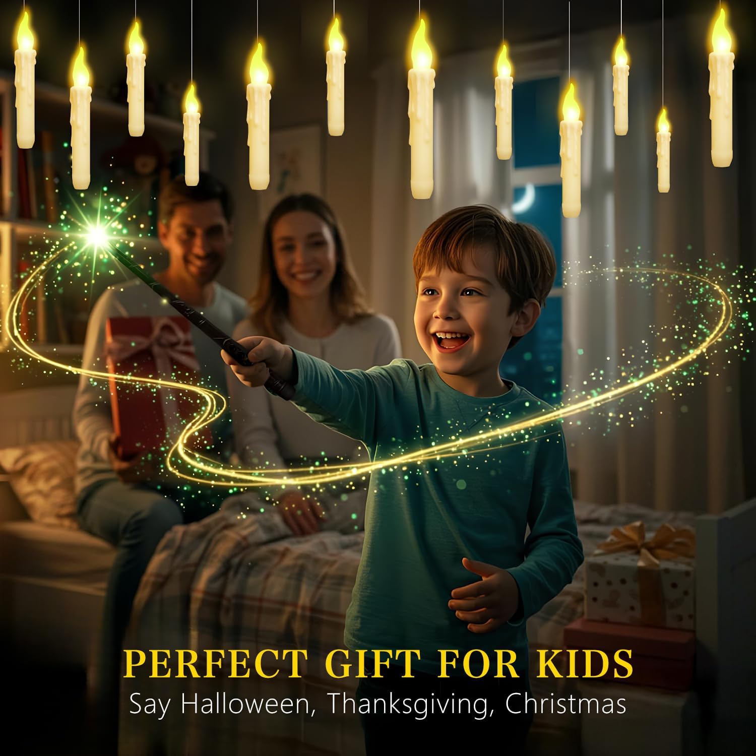 Halloween Decor Floating Candles 12 Pack, Flameless Candles Halloween Decorations Lights with Witch Wand Remote for Halloween Christmas Birthday Party Indoor Outdoor Décoration - Image 2