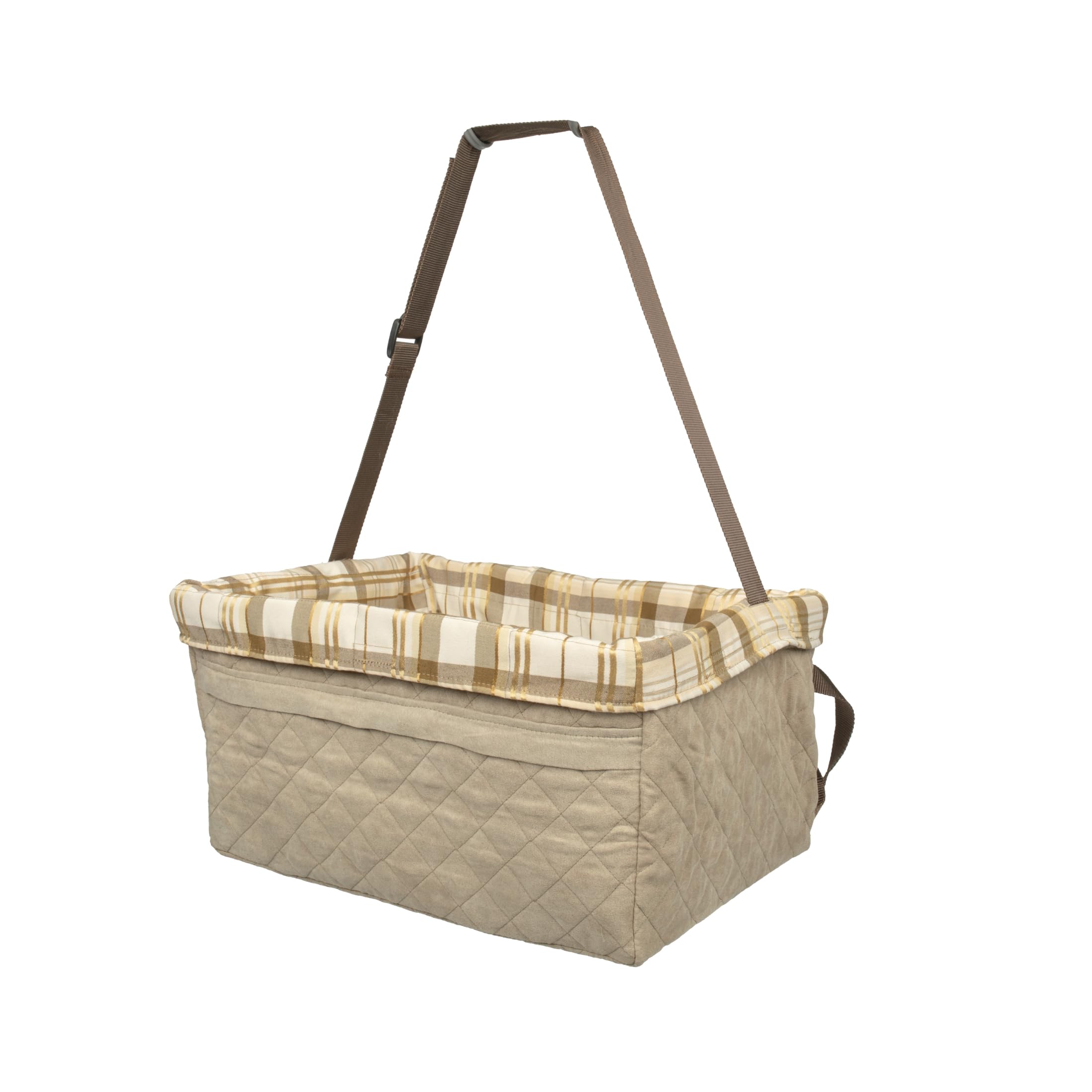 PetSafe Seggiolino rialzato e Imbottito Happy Ride, Fino a 8.1 kg - Adatto per Auto e Altri Tipi di Veicoli, Cinturino Regolabile, Fodera in Pile Resistente, Lavabile in Lavatrice – Marrone chiaro