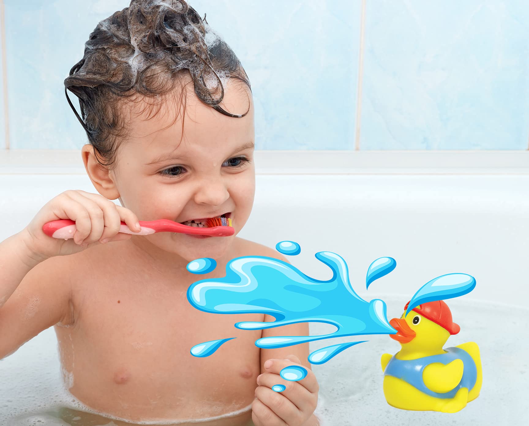 JA-RU Splash Fun Yellow Rubber Ducks Water Squirter for Kids (4 Assorted Rubber Ducks) Small Baby Bath Toys for Kids | Floating Bath Animals | Beach & Pool Party Favors. 1178-4