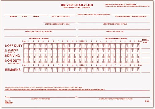 Drivers Daily Log Book 6K681