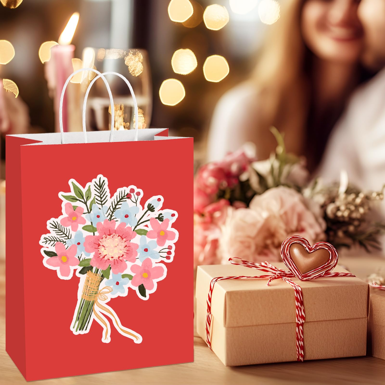 BagDream Paquete de 100 bolsas de papel rojas de 10 x 5 x 13 pulgadas con asas, bolsas de compras de papel kraft reciclables para regalos, mercancía, venta al por menor, bolsas de regalo de fiesta