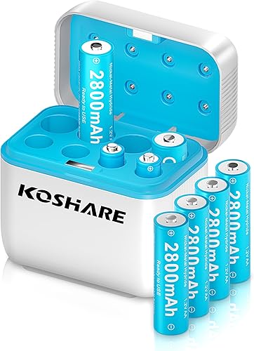 Paquete de 8 baterías recargables Ni-MH AA con cargador, batería AA Ni-MH de 1.2 V 2800 mAh, batería NiMH doble A, recargable hasta 800 veces,