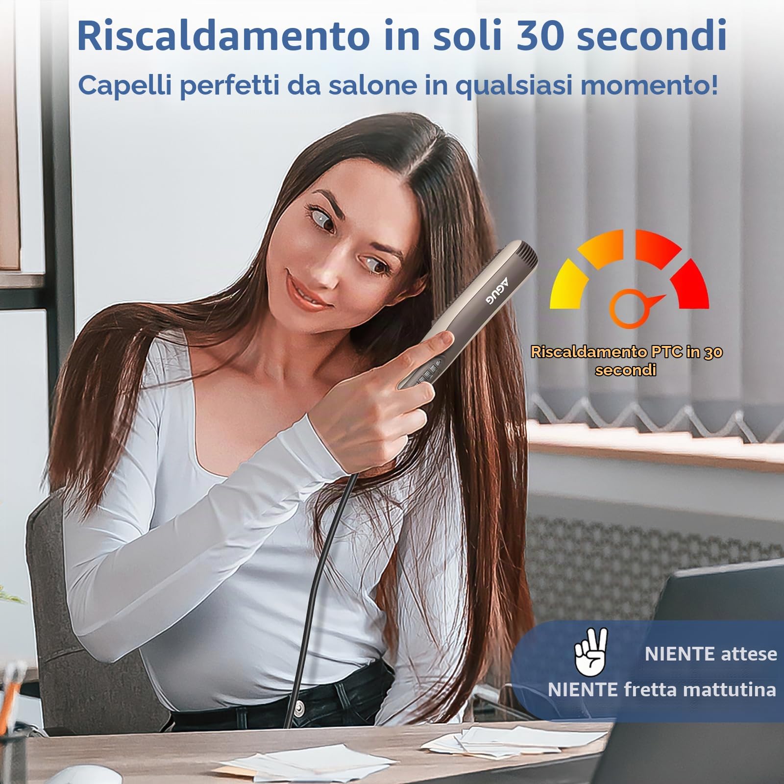 Spazzola Lisciante per Capelli, AGUG Pettine Riscaldante Lisciante 130-200°C Riscaldamento rapido 30s Piastra per Capelli Spegnimento Automatico