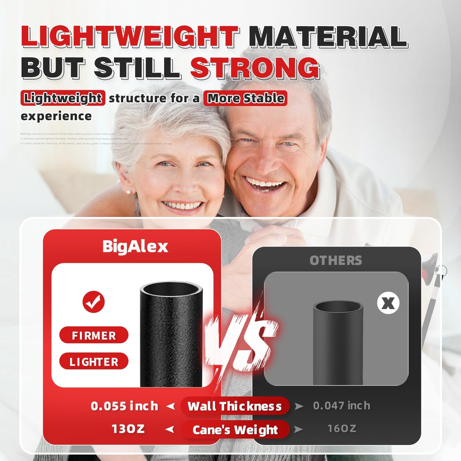 BigAlex Lightweight Walking Cane, Soft Offset Handle for Seniors, Adjustable Collapsible Portable Stick for Women & Men, Mobility Aid for Elderly Adults, Folding Cane Provides Stability & Balance