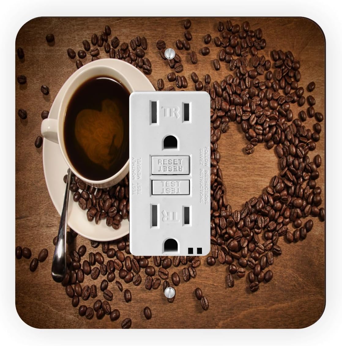 Coffee Beans Heart Shape with Espresso Coffee -Light Switch Plate Cover - Double GFI Double Rocker - Two Gang Switch Plate Cover Switch Plate Cover