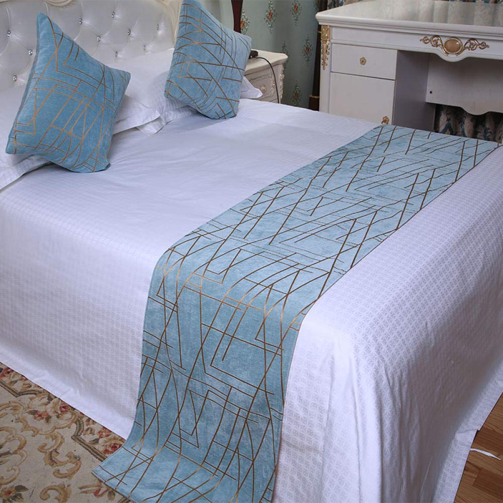 Camino de cama azul de 50x260 cm para cama de 2m en hogar y hoteles modernos