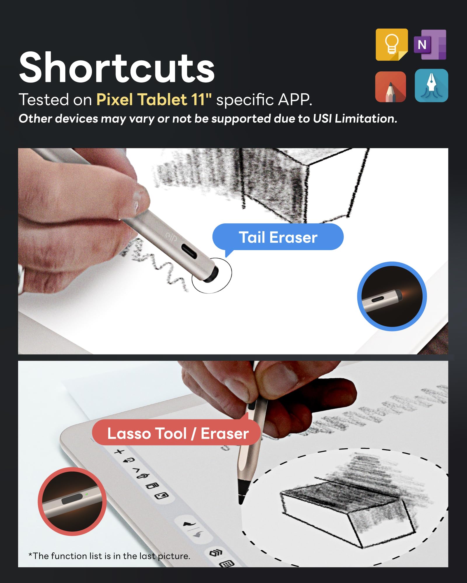 eiP USI 2.0 Pro Stylus Pen for Fire Max 11 2023, Google Pixel Tablet 11 Inch, Specific Chromebooks – Titanium Gold Finish, 4096 Pressure Levels, Fast Charging, Power Switch