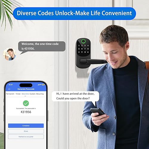 Miniatura 5 de Cerradura inteligente con asa, cerradura de puerta de entrada sin llave, cerrojo de teclado digital con control de aplicación, desbloqueo de huellas