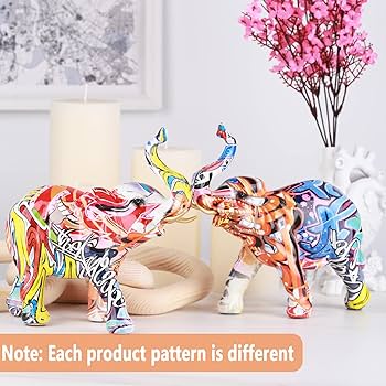 Amazon.co.jp: カラフルな落書き象像 – ユニークな象の置物。ホーム