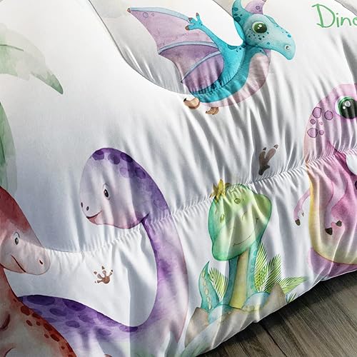 Miniatura 6 de CVHOUSE Juego de edredón de dinosaurio, tamaño Queen, juego de ropa de cama de dinosaurios de dibujos animados Kawaii para niños, bonito juego de