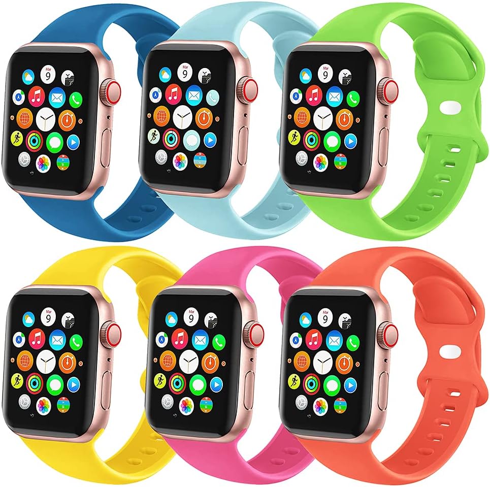 Na-na sun(6 Pack) Sport Band Compatible with Apple Watch Bands 38mm 40mm 41mm 42mm 44mm 45mm 49mm, Soft Silicone Replacement iwatch Strap Bands Compatible for Apple Watch Ultra SE Series 8 7 6 5 4 3 2 1 Men