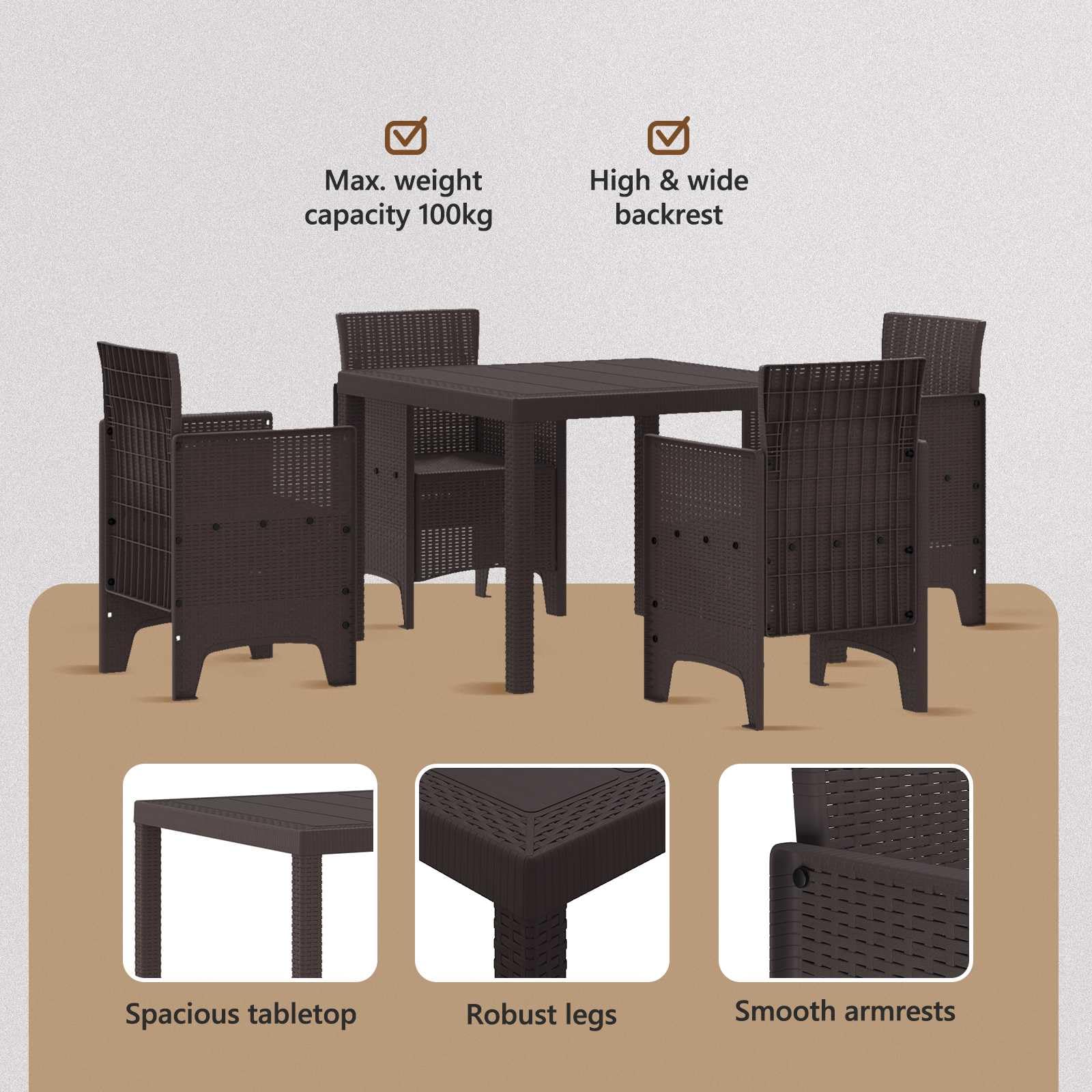 vidaXL Set da Pranzo per Giardino 5 PCS Marrone Polipropilene, Set da Pranzo Moderno per Giardino e terrazza, Leggero e Resistente, arredo per Feste all'aperto