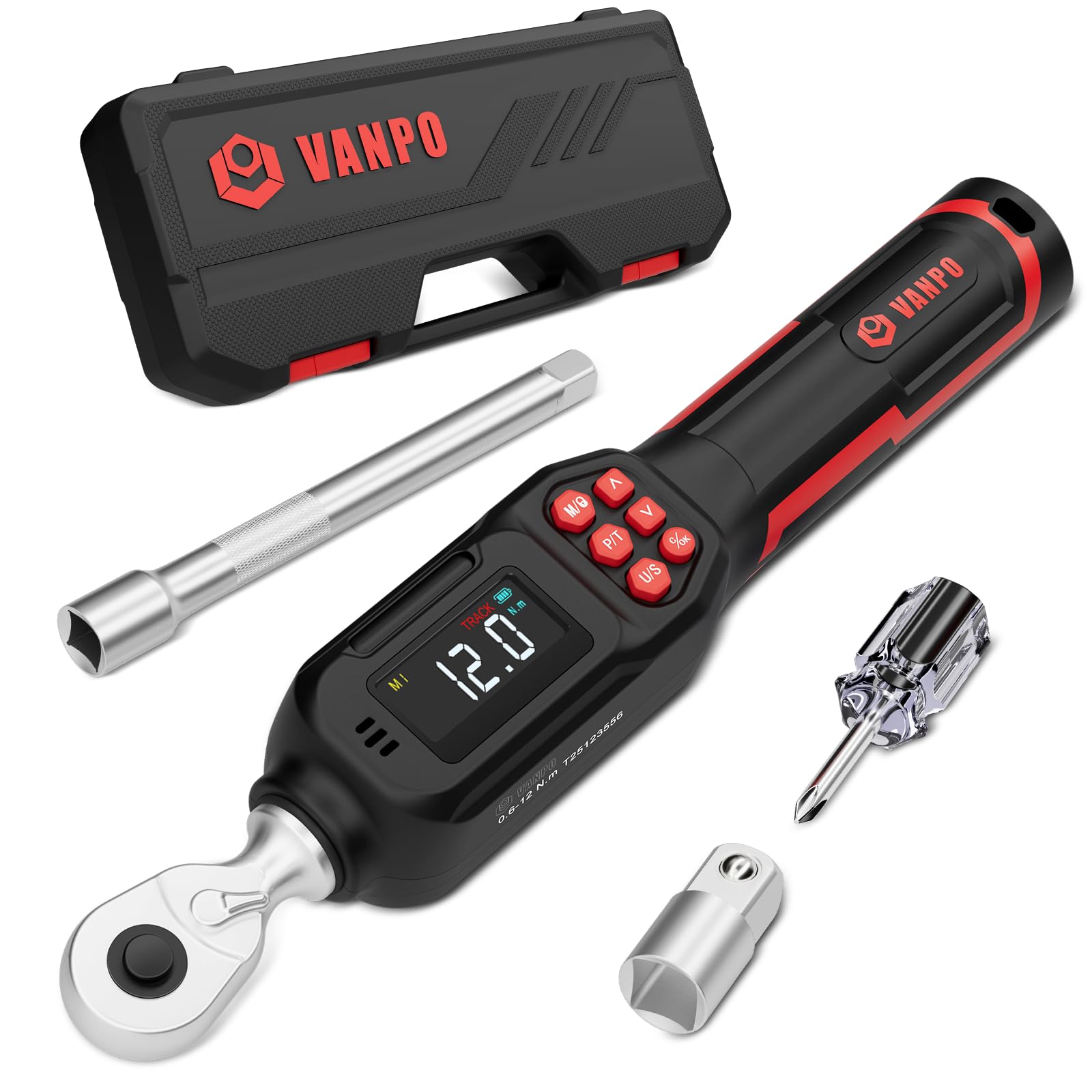 VANPO 1/4-Inch Digital Torque Wrench,0.6–12 Nm, ±2% Accuracy, Electronic Torque Wrench for Scopes, Bike & Precision Repair with LCD Display,Audible & Color Feedback, 500 Data Storage & 4 Unit — image 1