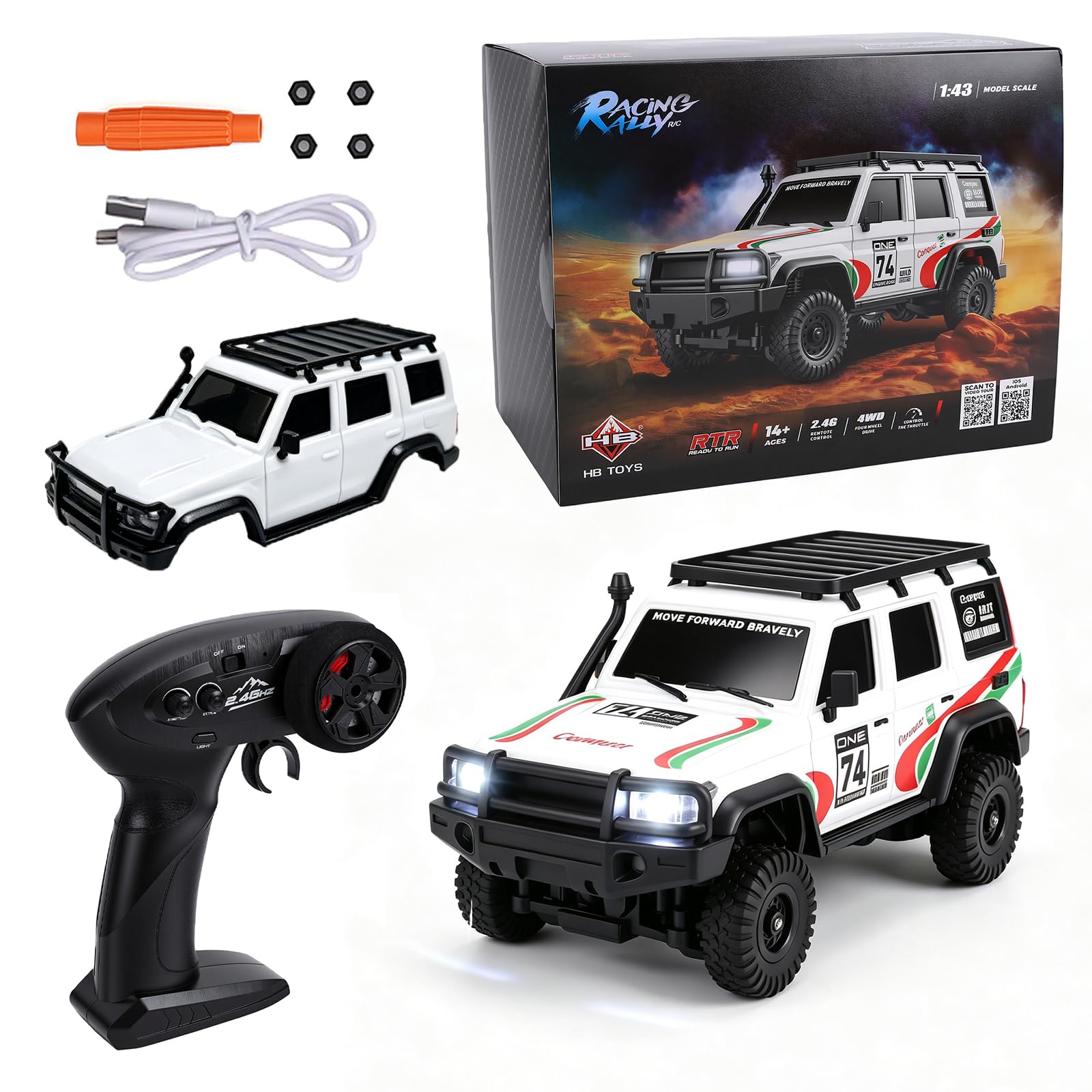 Hylukon 1/43 HB-R4301 Mini RC Crawler with APP Controlled for Teens (White)