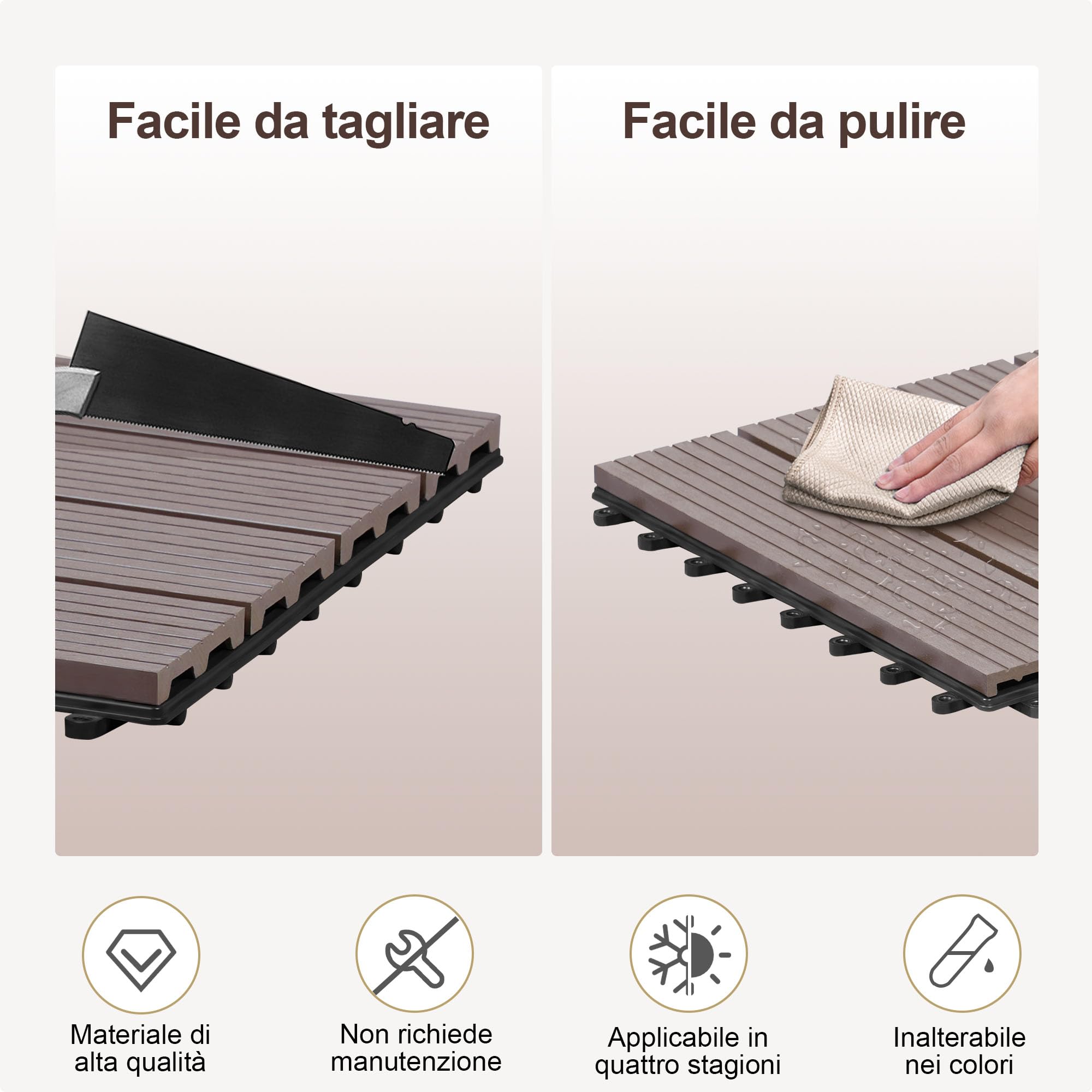 Laneetal Set di 22 Pavimento per Esterno, Pavimento WPC Incastro, per Giardino, Patio, Terrazza, Balcone, Pavimentazione Esterna 30x30 cm, Marrone