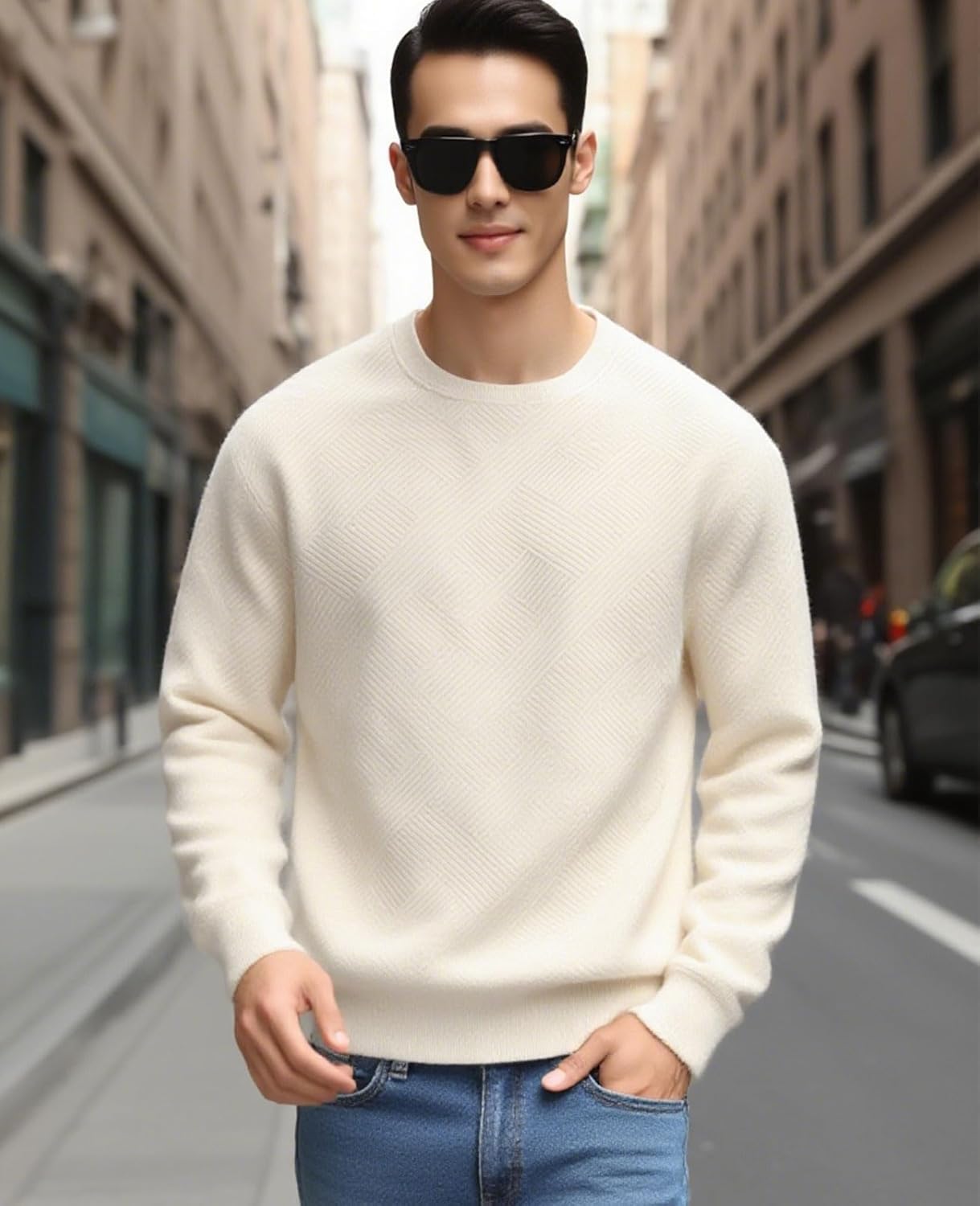 Men's Crewneck Sweatshirts Long Sleeve Pullover Crew Neck Sweatshirt Geometric Texture Casual Sweat Shirt - Image 2
