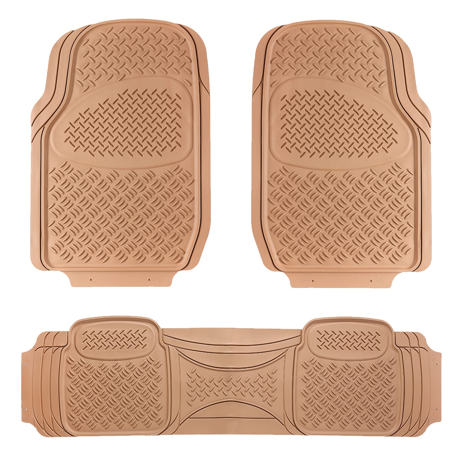 Photo 1 of Matdology 3pc Set Heavy Duty Rubber Trimable Car Floor Mats Front & Rear for Car SUV Truck Van - All Weather Protection (Tan-Beige)