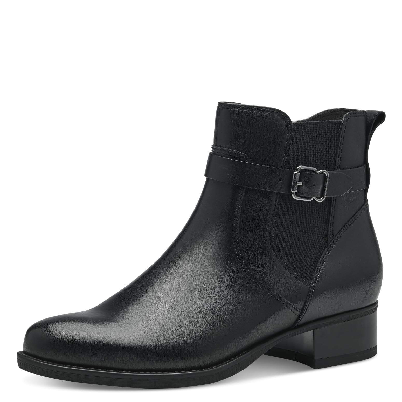 Tamaris Women's Chelsea Boots Leather Block Heel, black, 5 UK
