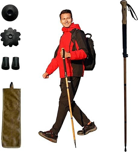 Bastón de trekking  1 unidad de madera de sasafrán ajustable y desmontable para senderismo o bastón