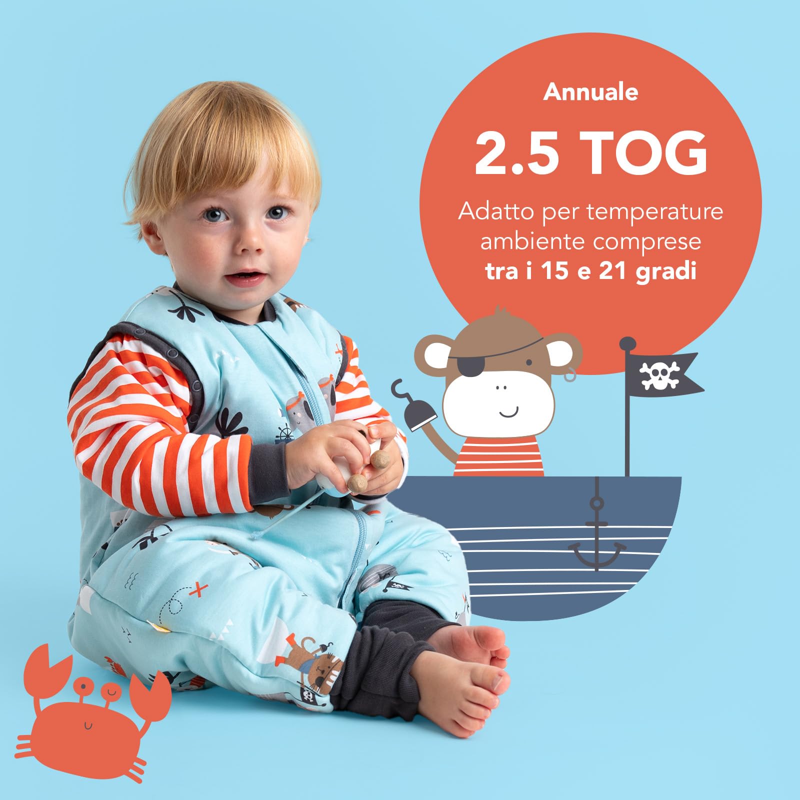 Sacco nanna con aperture per i piedi, per tutto l’anno, 2,5 Tog, unisex con elefanti, disponibile in 5 taglie diverse
